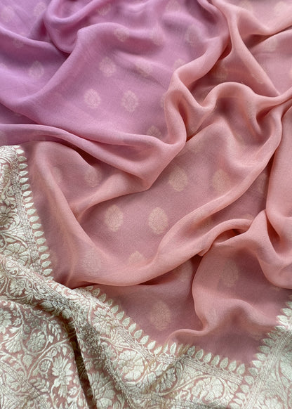 Orchid Pink Handloom Khaddi Georgette Suit Fabric With Zari Weaving