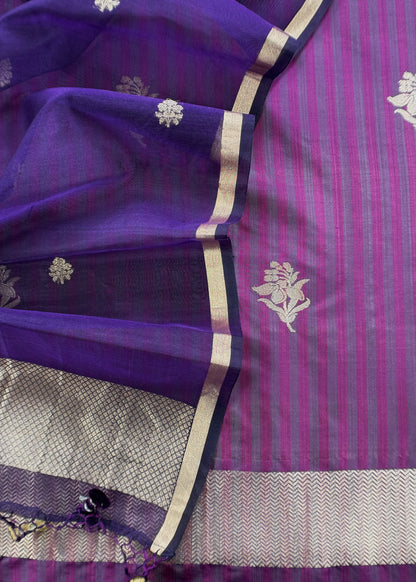 Kavya Violet greys striped Katan silk kurta and Kora silk dupatta with kadwa weaving