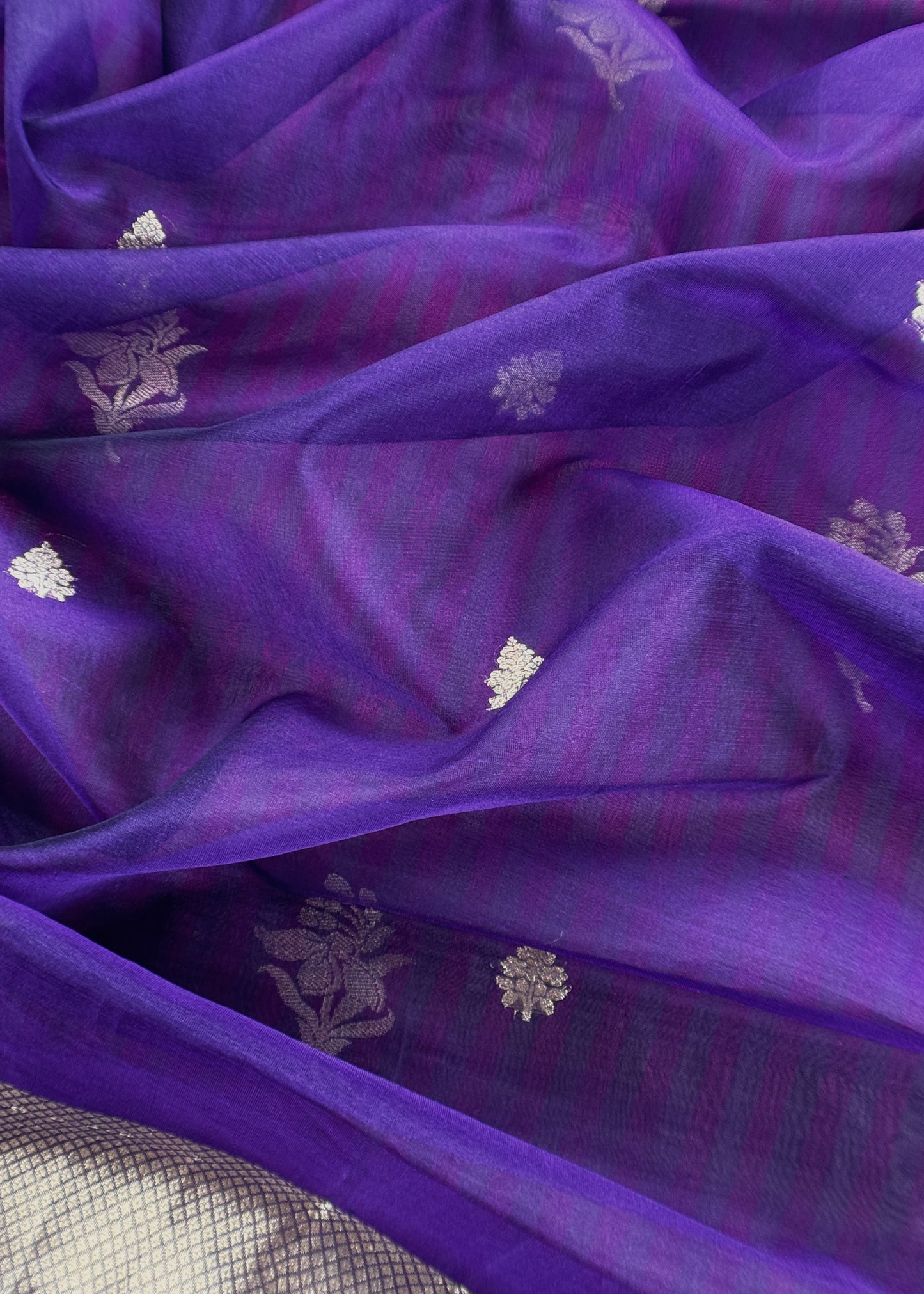 Kavya Violet greys striped Katan silk kurta and Kora silk dupatta with kadwa weaving
