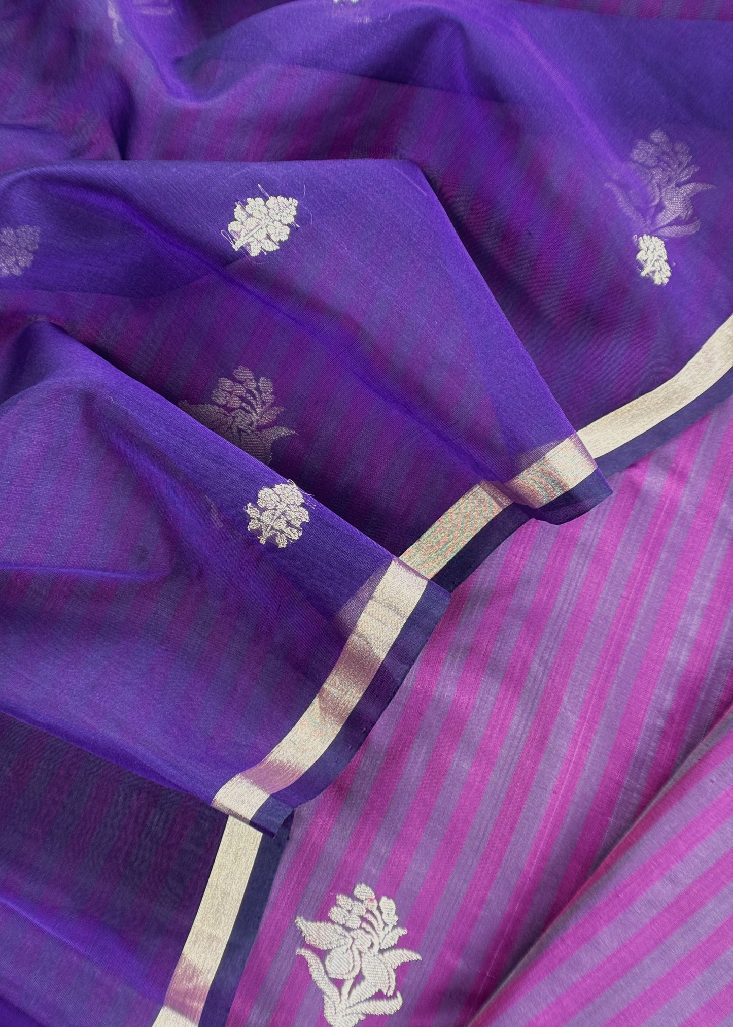 Kavya Violet greys striped Katan silk kurta and Kora silk dupatta with kadwa weaving