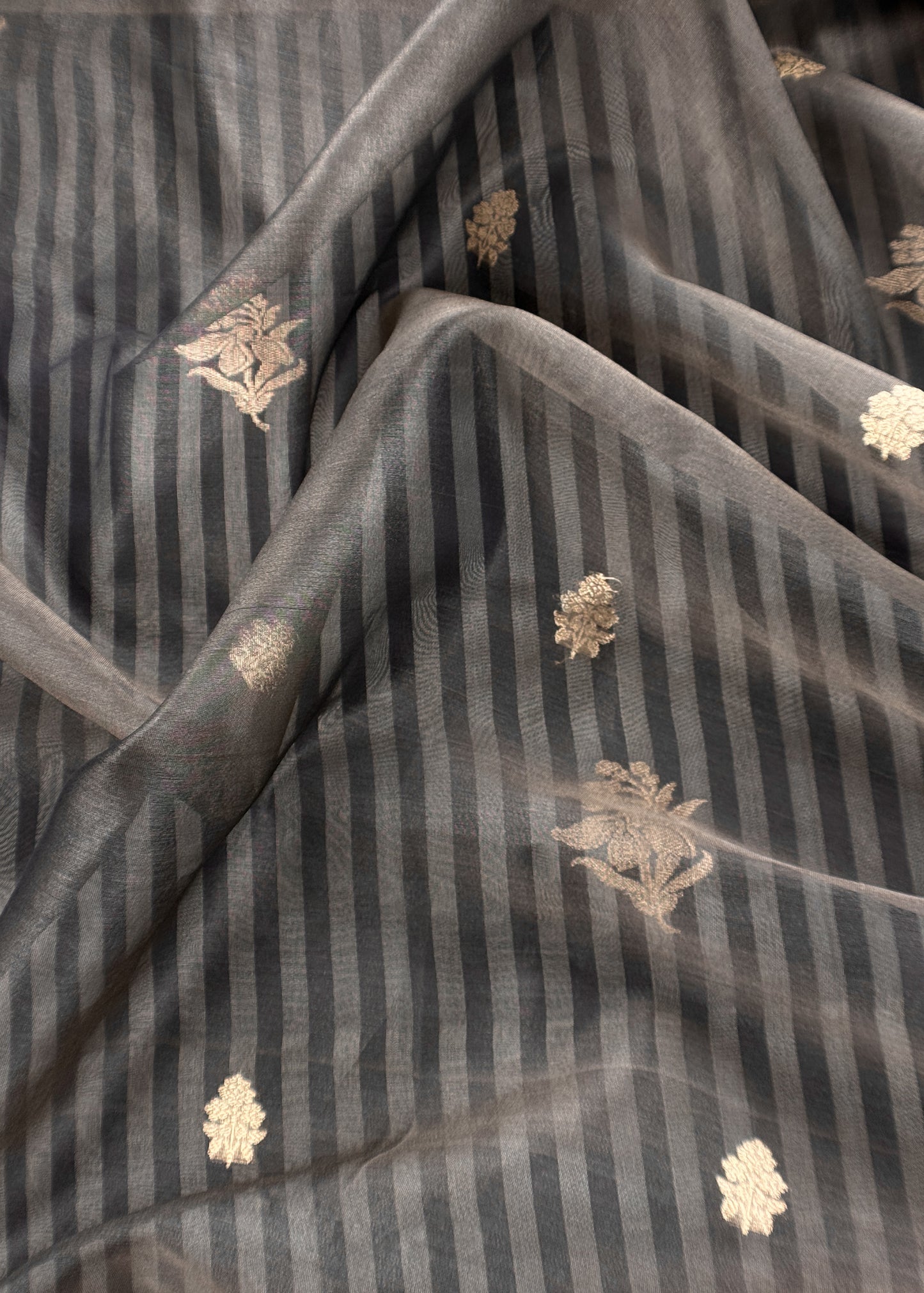 Kavya Black Greys Striped Katan Silk Kurta And Kora Silk Dupatta With Kadwa Weaving