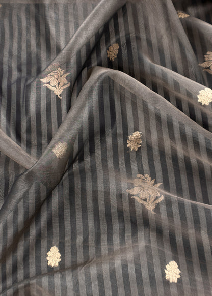 Kavya Black Greys Striped Katan Silk Kurta And Kora Silk Dupatta With Kadwa Weaving
