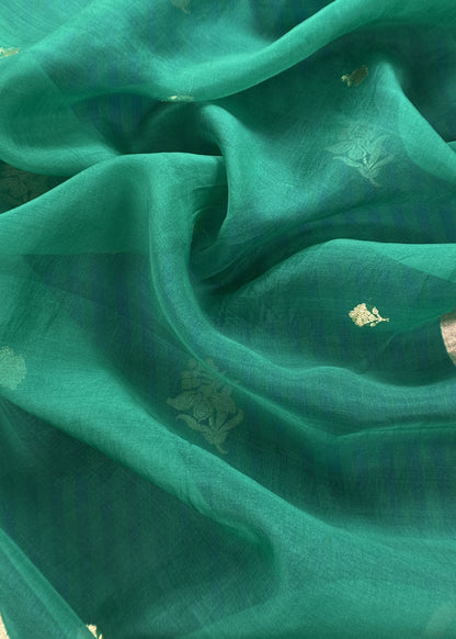 Kavya Green Blues Striped Katan Silk Kurta And Kora Silk Dupatta With Kadwa Weaving