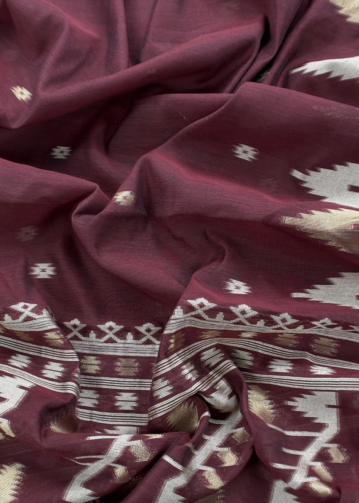 Plum Wine Jamdani Weaved Suit Fabric In Linen Chanderi