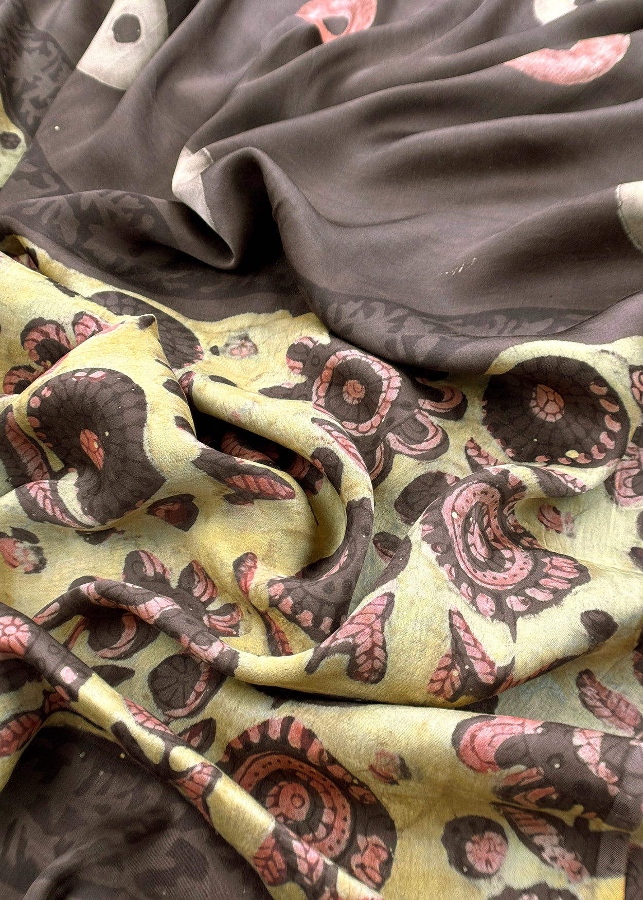 Yellow And Brown Nashpal Ajrakh Suits in Purest Modal by Tussar Fabric