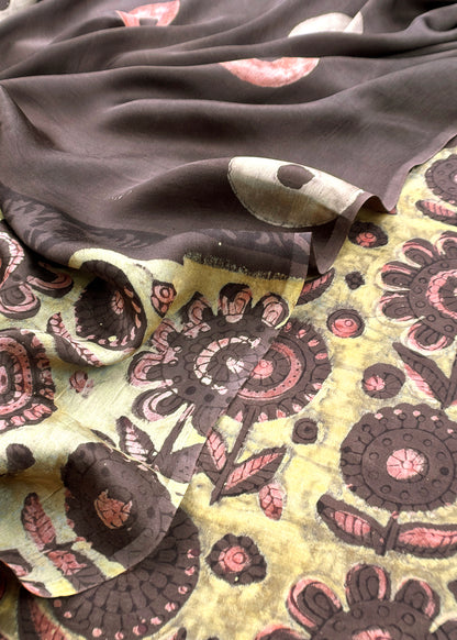 Yellow And Brown Nashpal Ajrakh Suits in Purest Modal by Tussar Fabric