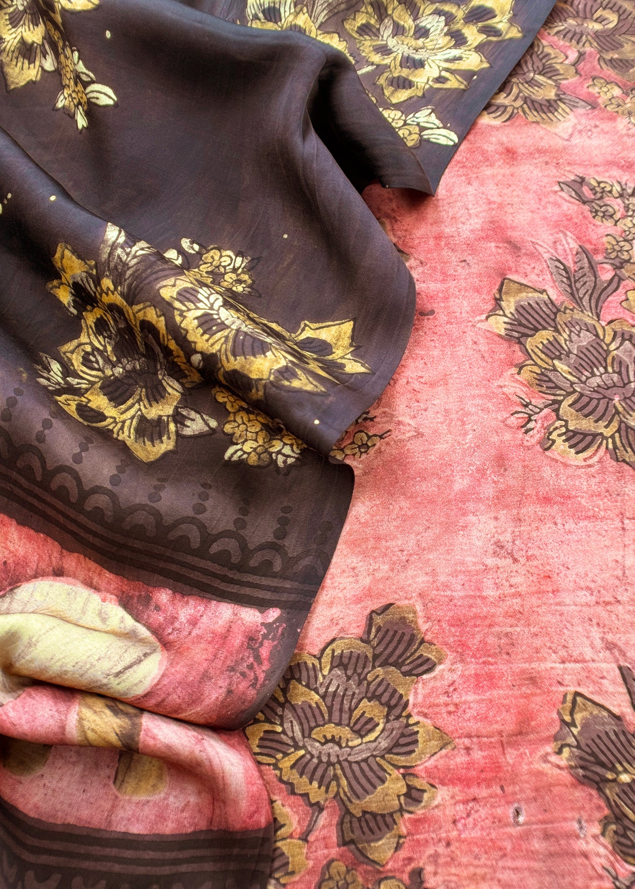 Peach With Brown Nashpal Ajrakh Suits in Purest Modal by Tussar Fabric