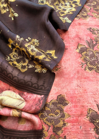 Peach With Brown Nashpal Ajrakh Suits in Purest Modal by Tussar Fabric
