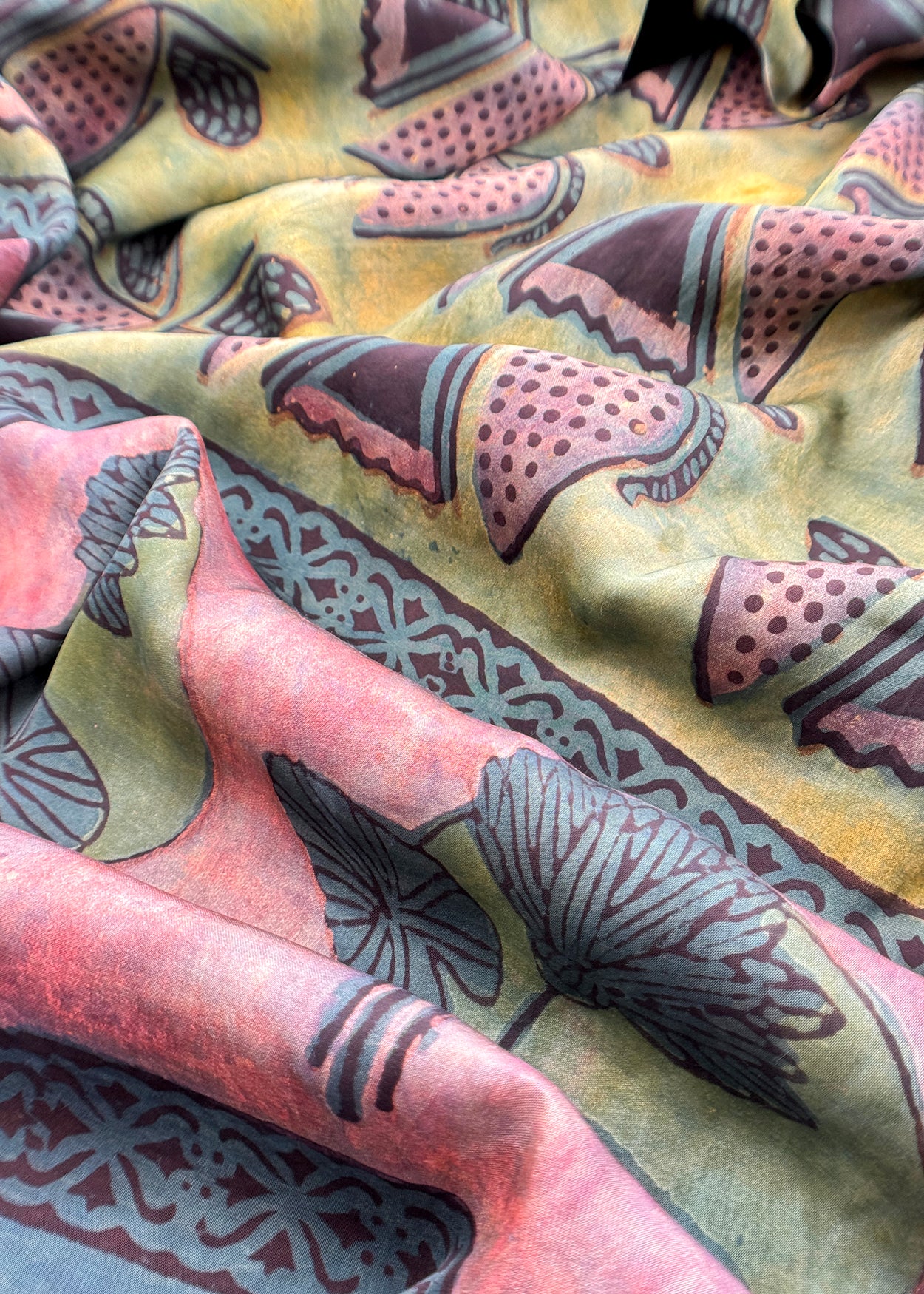 Pink And Yellow Nashpal Ajrakh Suits in Purest Modal by Tussar Fabric