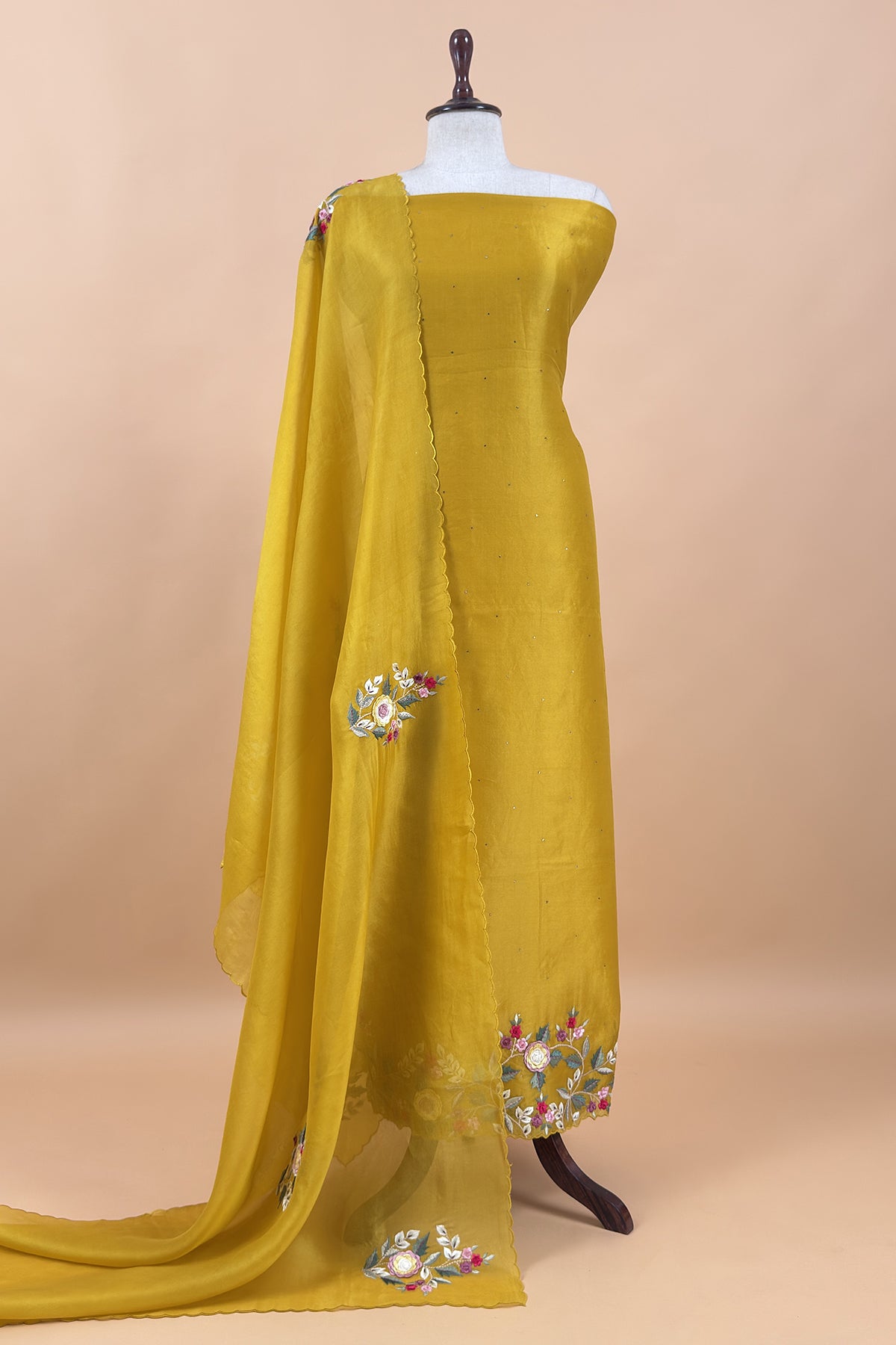 Luxury kora silk suit with parsi embroidery


