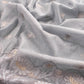 Grey Pure Mulmul Suit Fabric With Floral Resham Embroidery
