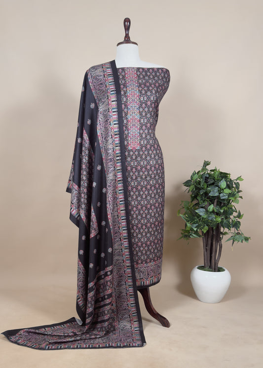 Black Pashmina with Kani zari Unstitched Suit