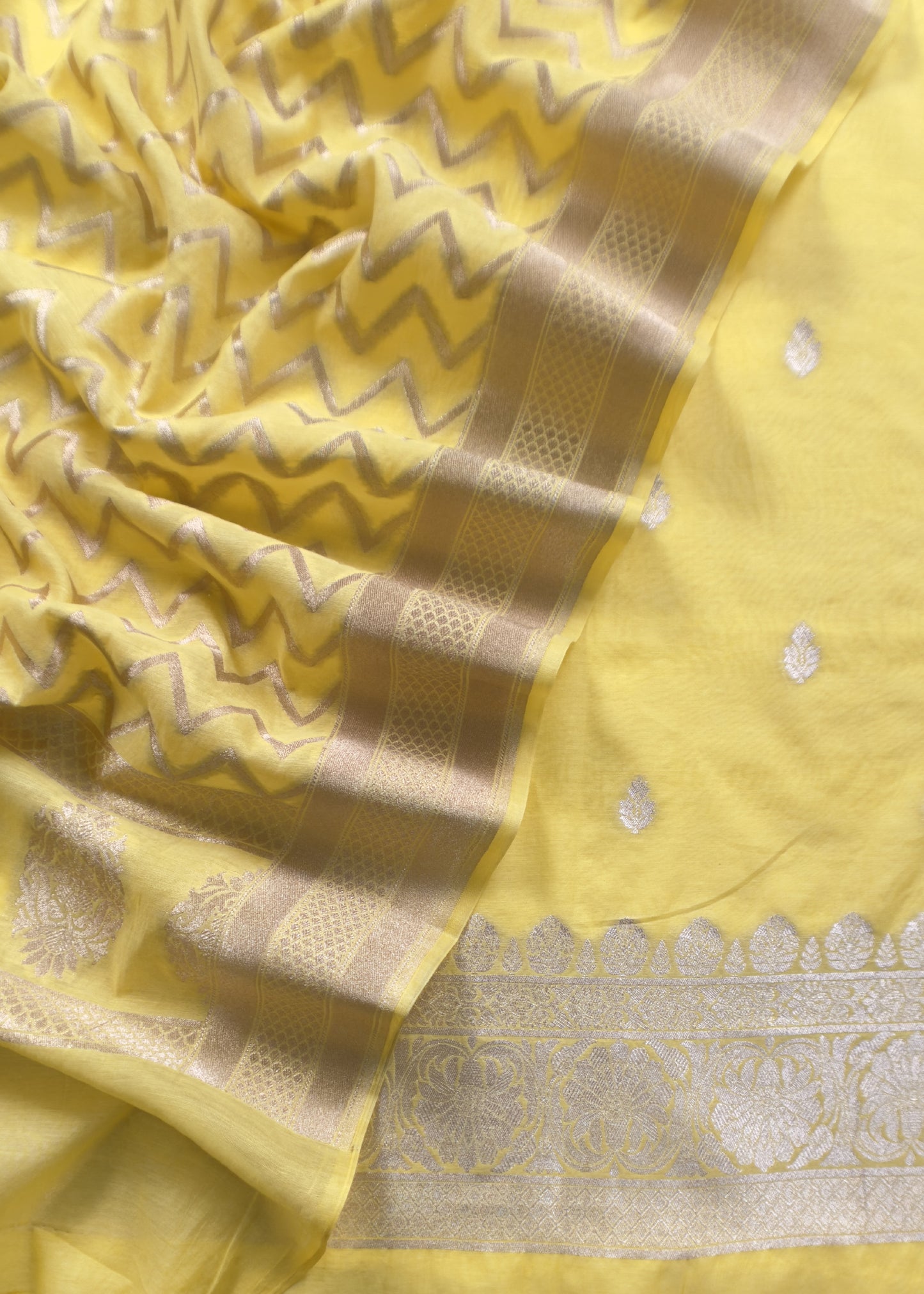 Yellow Handloom Munga Silk Suit With Zari Weaving