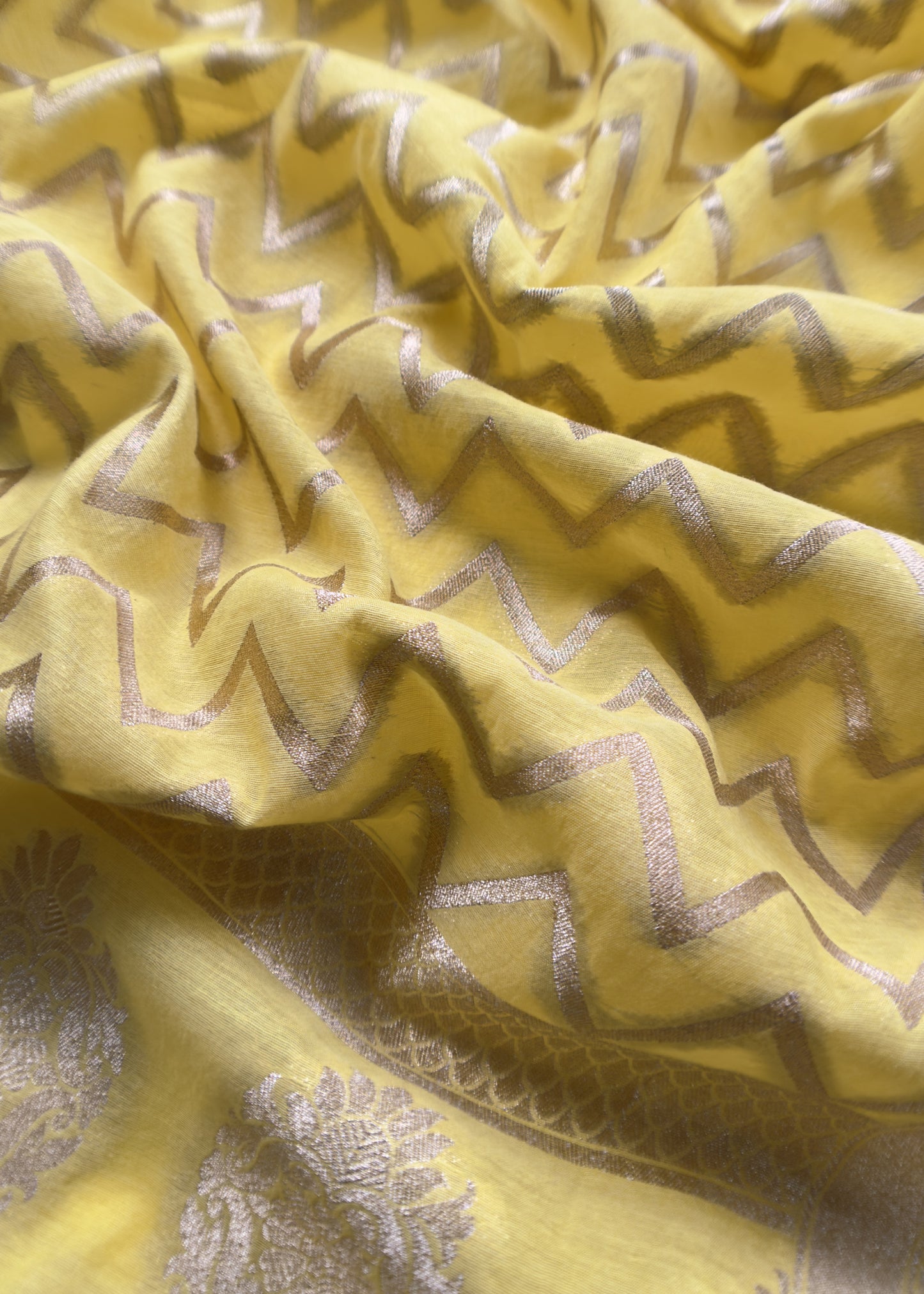 Yellow Handloom Munga Silk Suit With Zari Weaving