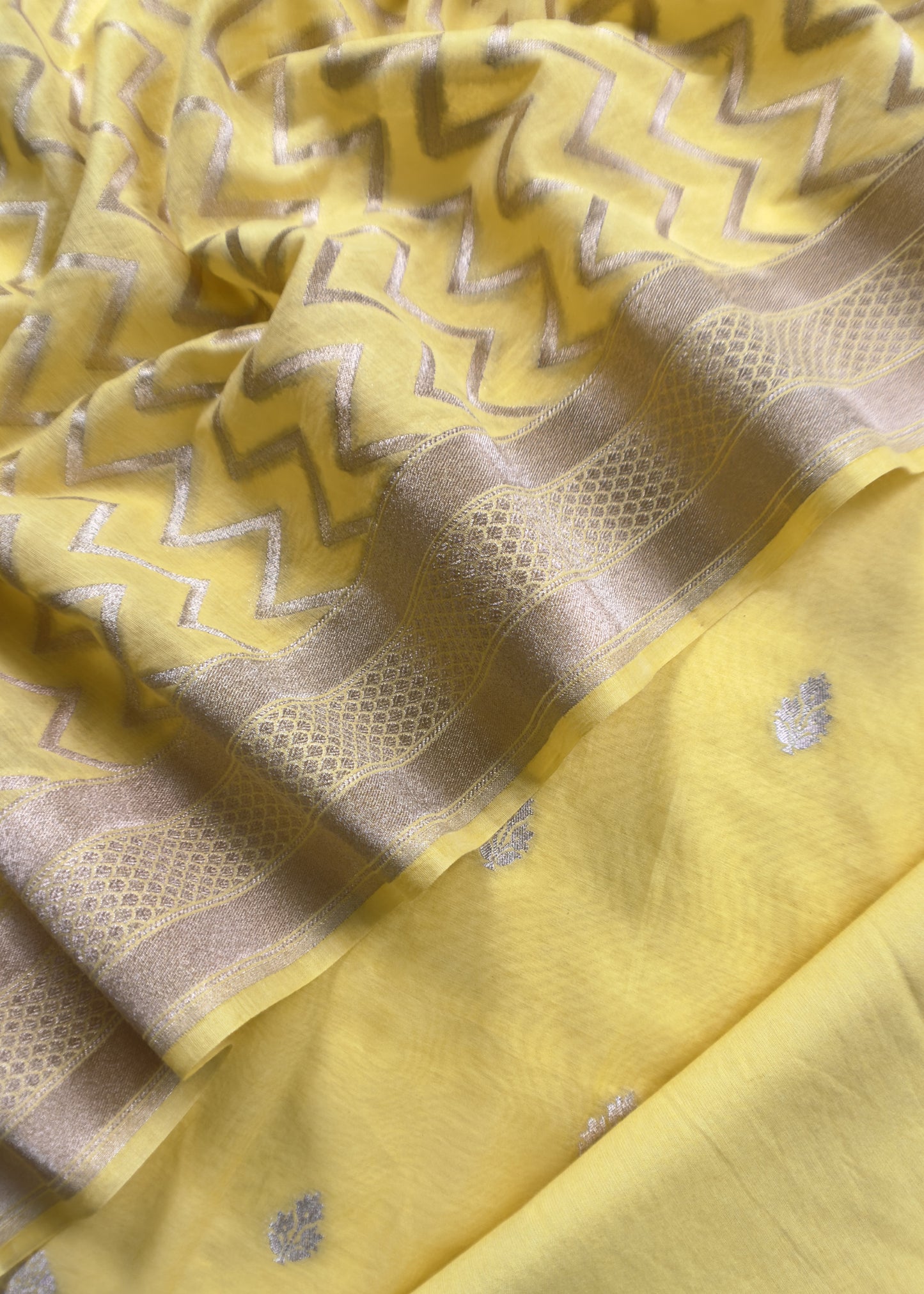 Yellow Handloom Munga Silk Suit With Zari Weaving