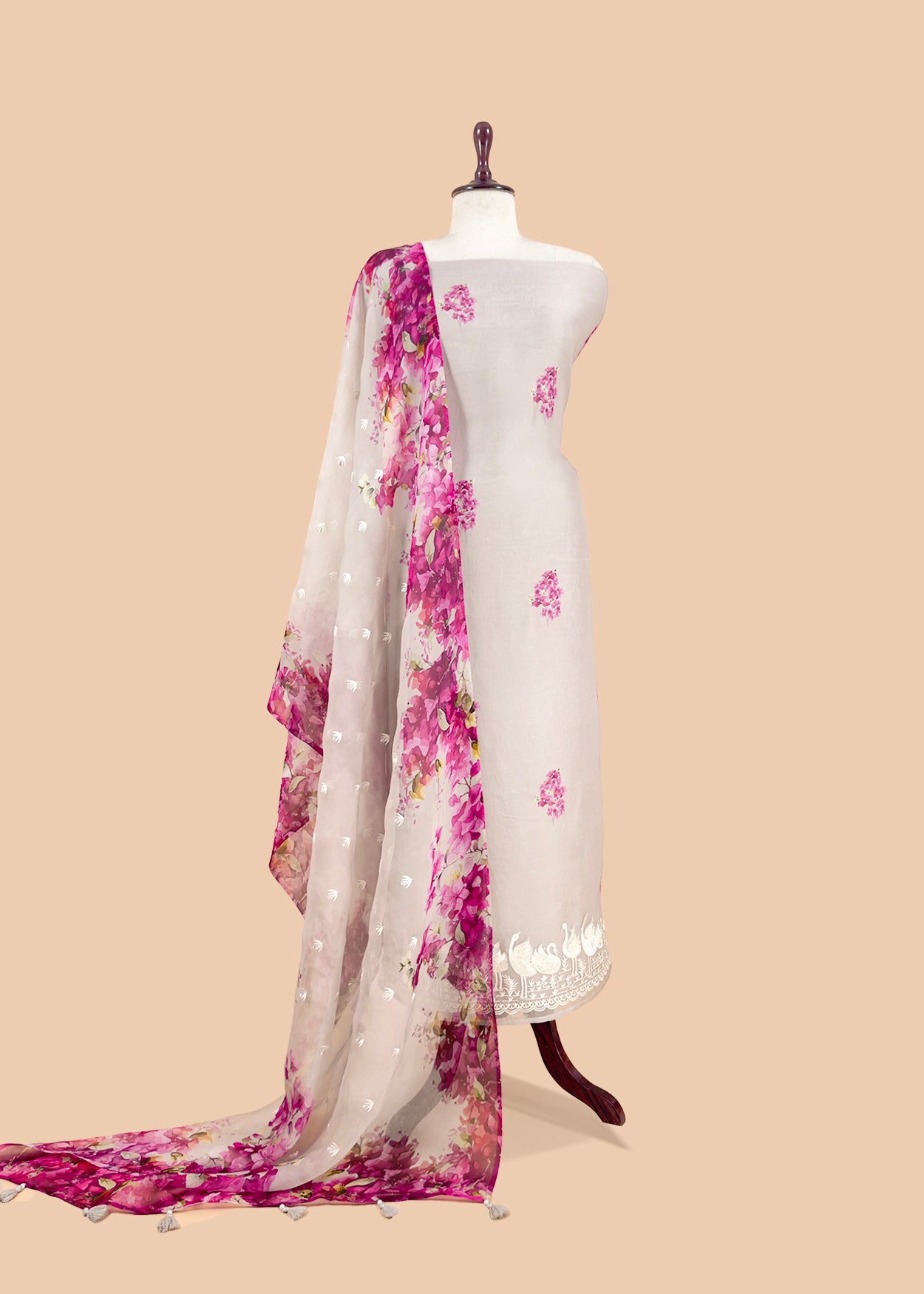 Silk unstitched suit with kora silk dupatta
