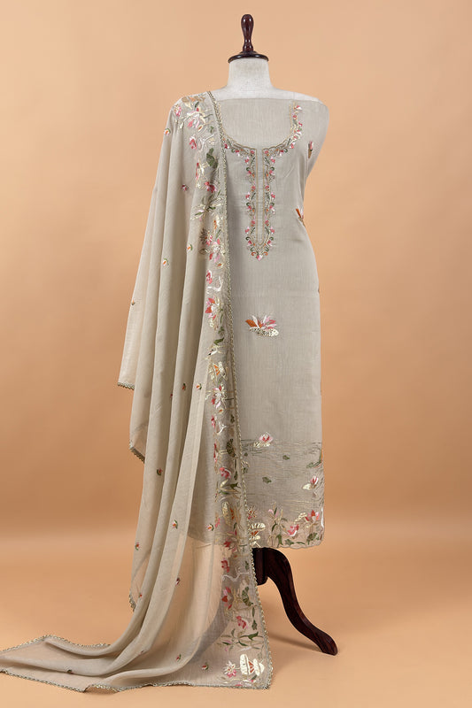 beige Pure Mulmul Suit With Gota Hand Embroidery