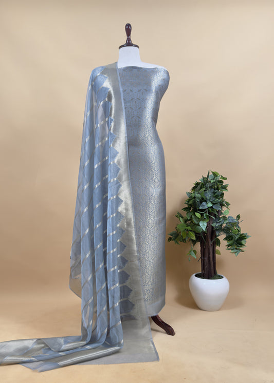 Banarasi Silk Brocade Suit With Organza Dupatta