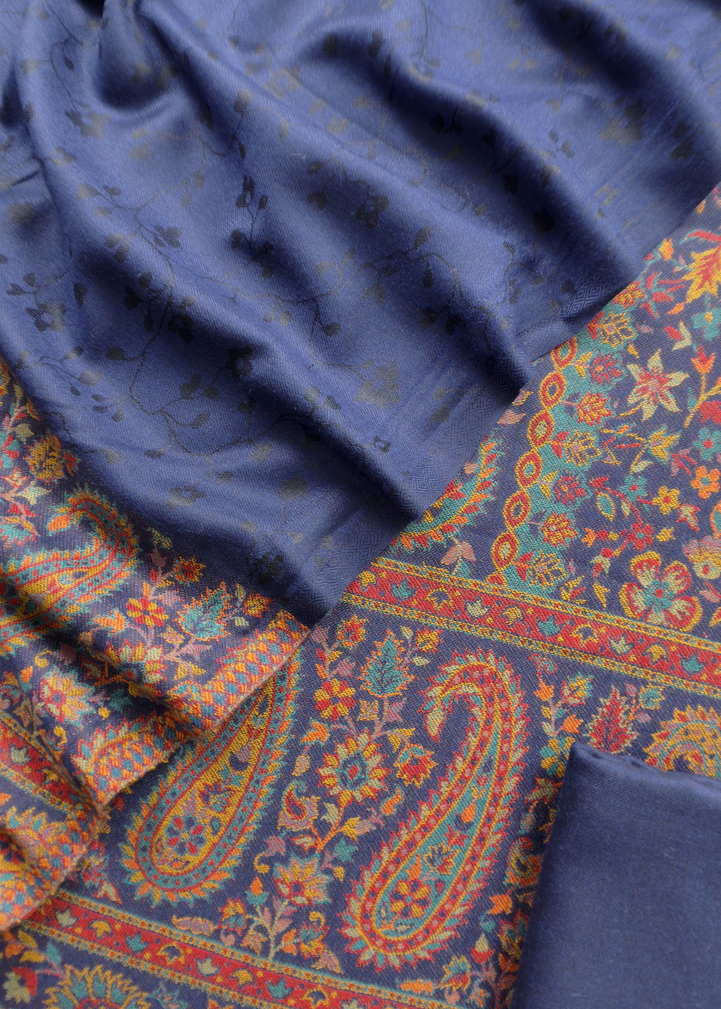 Blue Handloom Pashmina Suit With Kani Zari Weaving