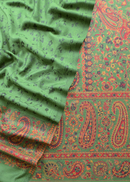 Green  Handloom Pashmina Suit With Kani Zari Weaving