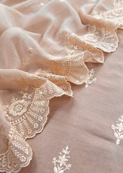 Chiko Embroidered Unstitched Mulmul Suit With Scalloped Border