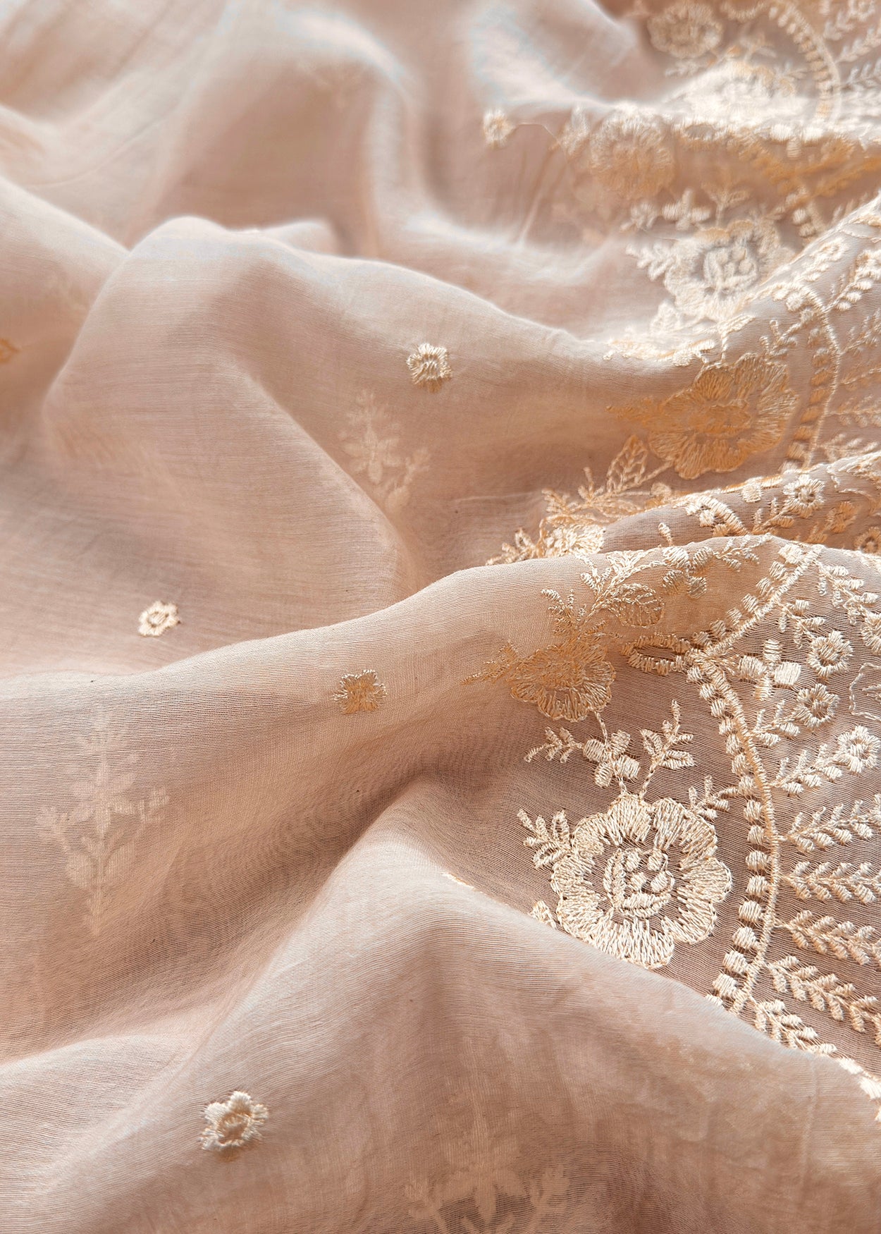 Chiko Embroidered Unstitched Mulmul Suit With Scalloped Border