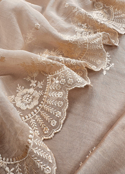 Chiko Embroidered Unstitched Mulmul Suit With Scalloped Border