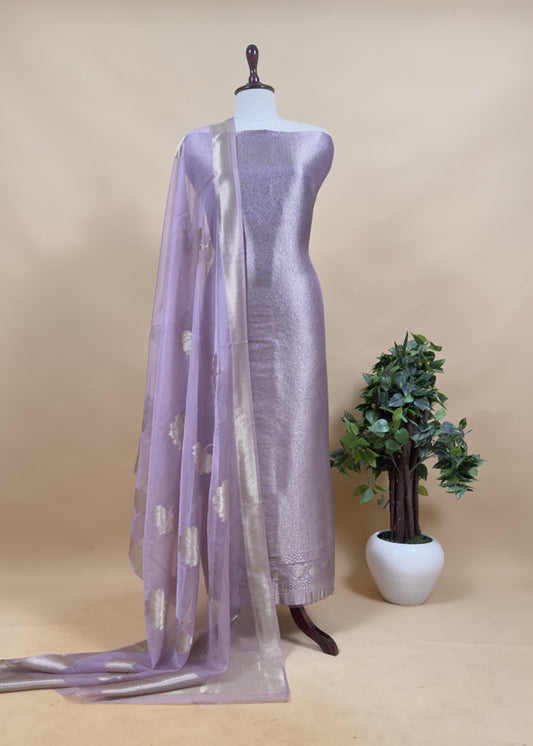 Purple Brocade Kurta With Organza Dupatta