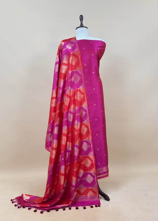 Pink Luxe Sangria Pink Pure Banarasi  Katan Silk Suit With Tanchoi Weaving