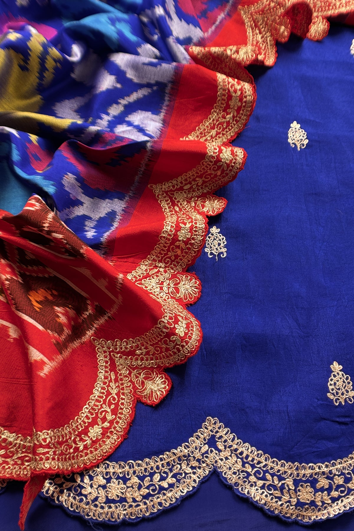 Royal Blue Handloom Silk Suit With ekkat Print Dupatta