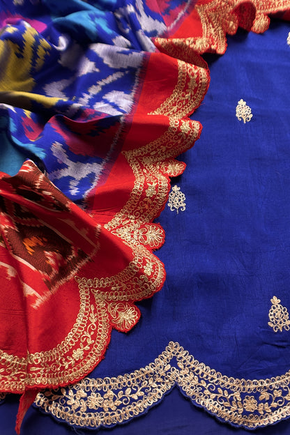 Royal Blue Handloom Silk Suit With ekkat Print Dupatta