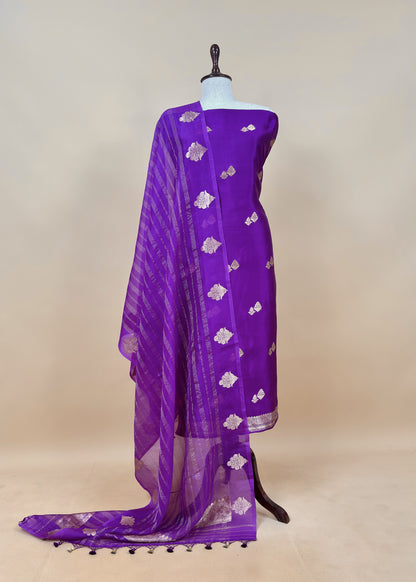 Purple Handloom Kadwa Weaving Silk Suit With Kora Silk Dupatta
