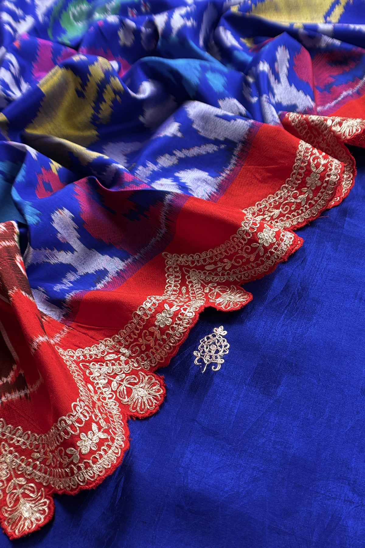 Royal Blue Handloom Silk Suit With ekkat Print Dupatta