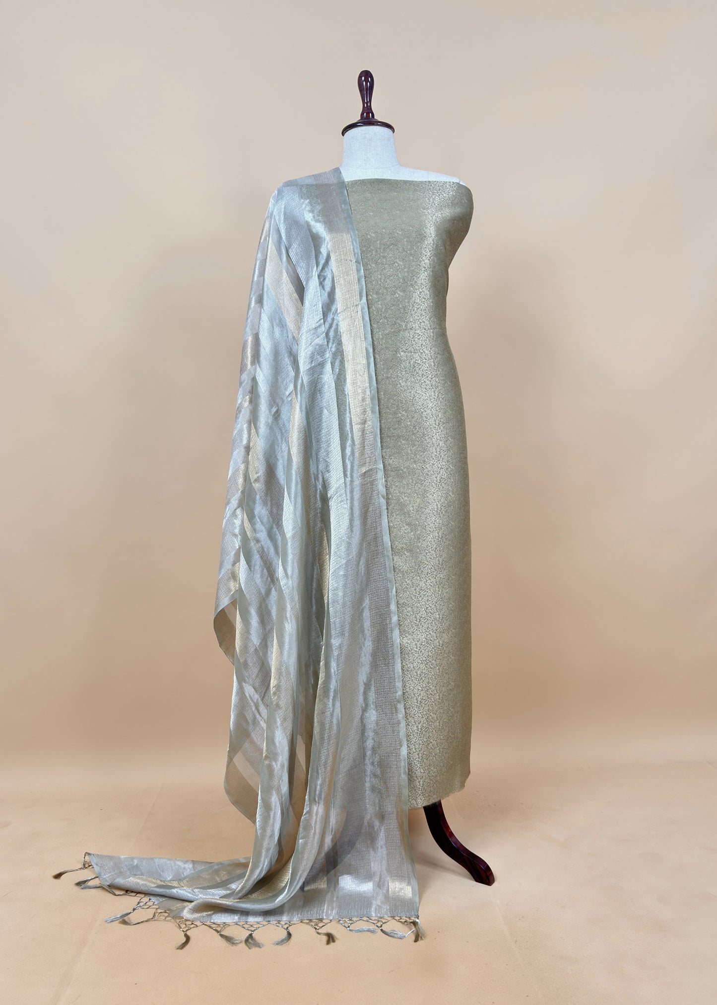 Light Purple Designer Pure Brocade Silk kurta And Tissue Silk Dupatta