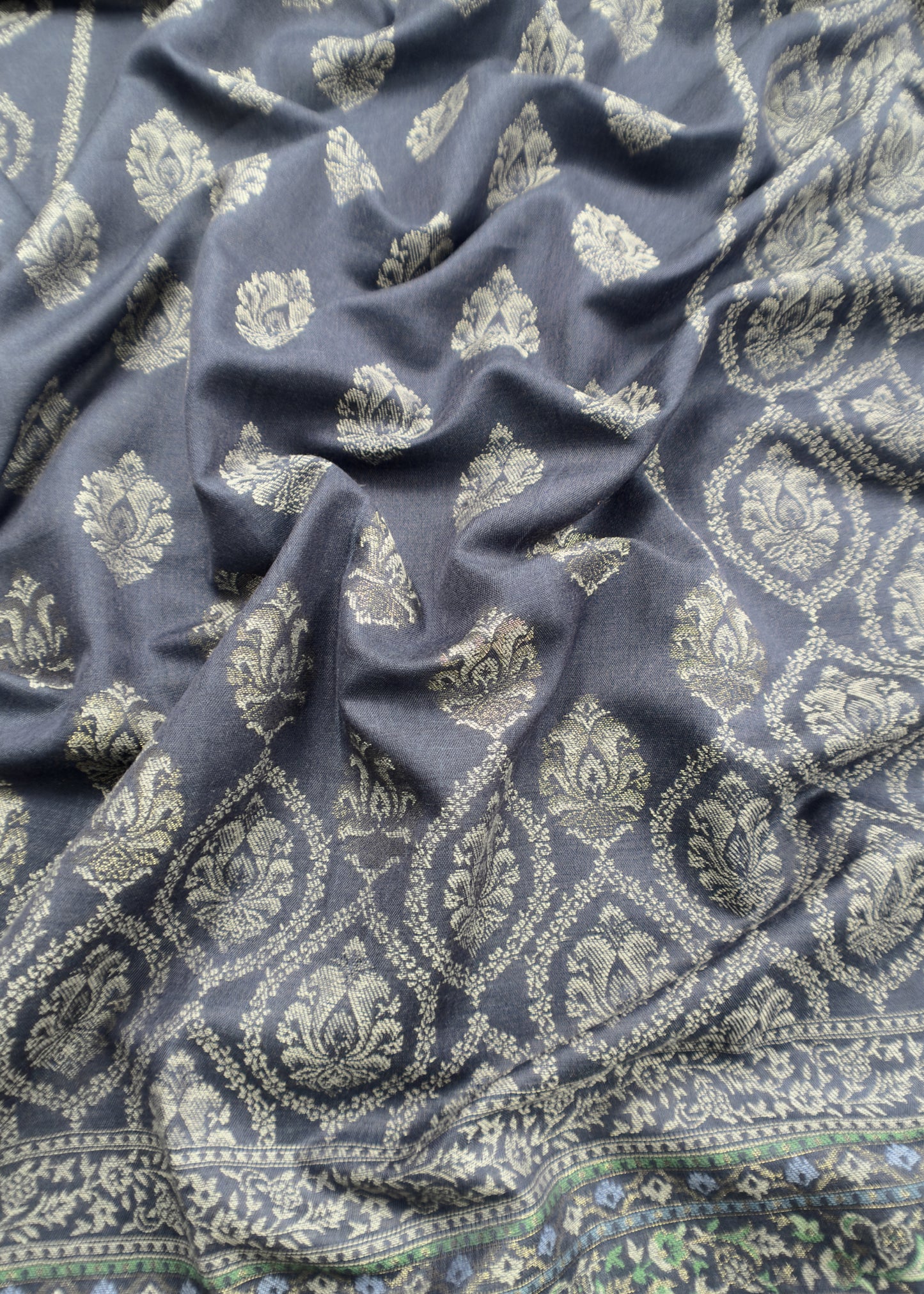 Blue Pashmina with Kani zari Unstitched Suit