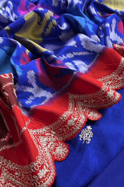 Royal Blue Handloom Silk Suit With ekkat Print Dupatta