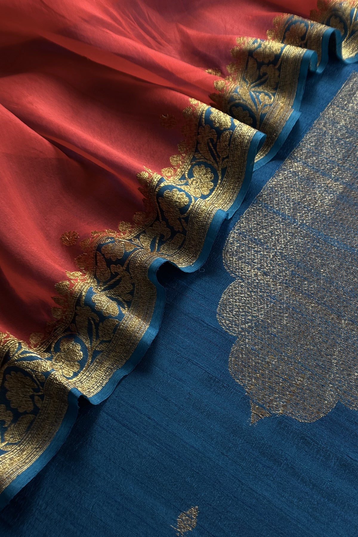 Teal Blue Handloom Raw Silk Suit With Kora Silk Dupatta