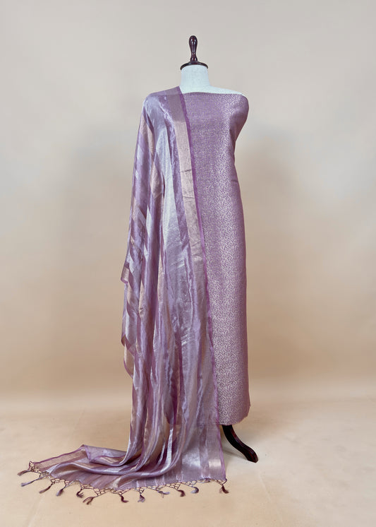 Light Purple Designer Pure Brocade Silk kurta And Tissue Silk Dupatta