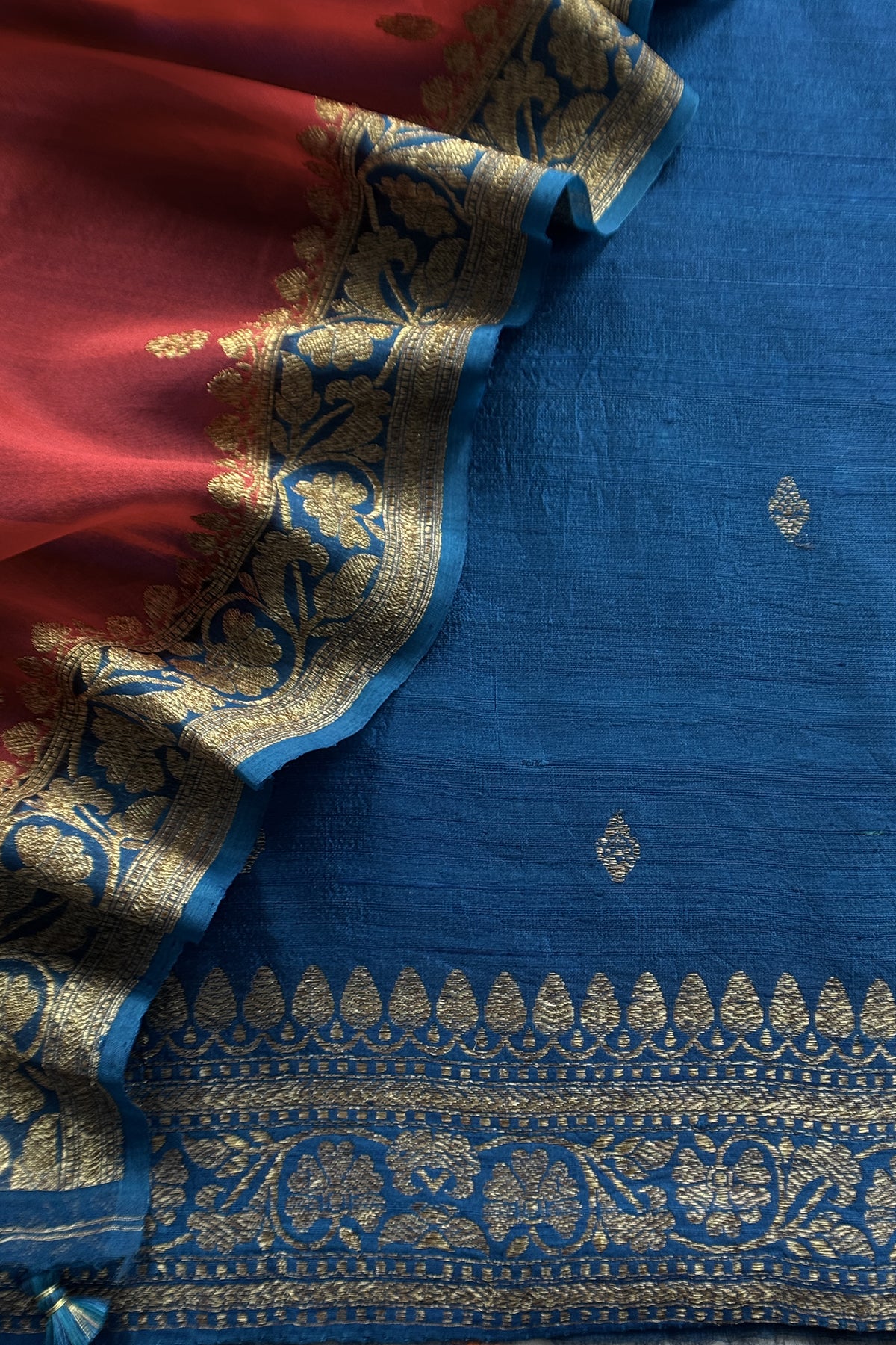 Teal Blue Handloom Raw Silk Suit With Kora Silk Dupatta