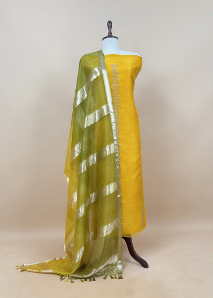 Kalasheel Luxe Deep Yellow Kora Silk With Gold Ikkat Weave