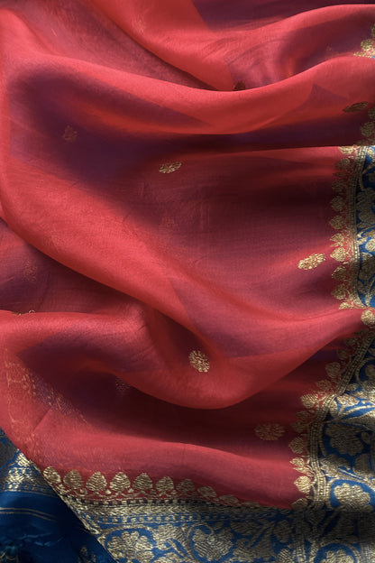 Teal Blue Handloom Raw Silk Suit With Kora Silk Dupatta