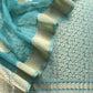 Sky Blue  Banarasi Silk Brocade Suit With Organza Dupatta