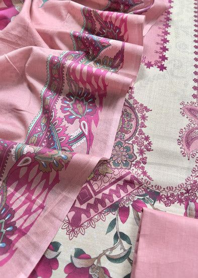 Pink  Digital Print Pakistani Suit In Lawn Fabric