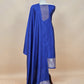 Sapphire Blue Handloom Katan Silk Suit Fabric With Kadwa Weaving