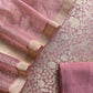 Thulian Pink Brocade Kurta With Organza Dupatta