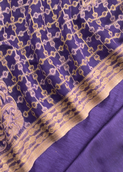 Purple Premium Kani Silk Suit With Kani Zari Weaving