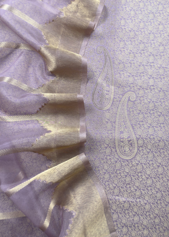 Purple Brocade Kurta With Organza Dupatta
