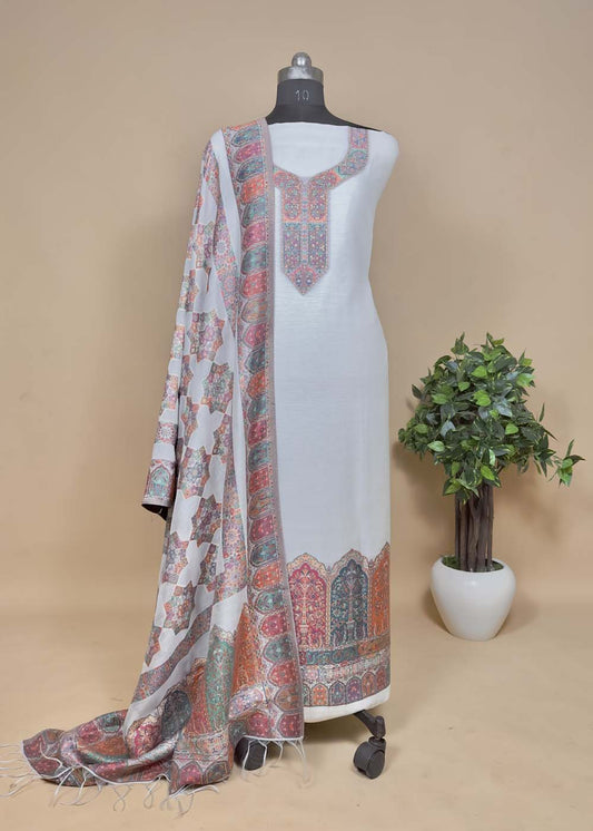 White Cotton Silk Suit With Zari weaving