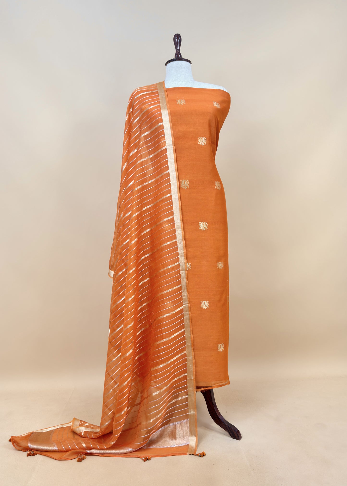 Orange Handloom Silk Kurta And Kora Silk Dupatta With Zari Weaving