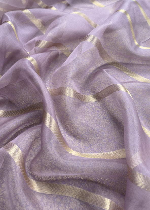 Purple Brocade Kurta With Organza Dupatta
